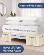 CGK Wrap Around Dust Ruffle Bed Skirt - Full Size, 15" Inch, Off White - Image 2