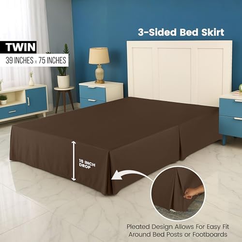 Full Size Pleated Bed Skirt, Hides Under-Bed Storage 16 Inch Drop, Brown - Image 2