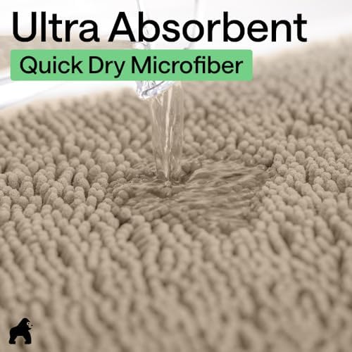 GORILLA GRIP Bath Rug Mat for Bathroom, Absorbent Chenille 54x24 Gray Beige - Image 5