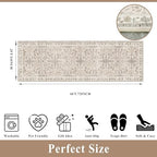 2x6 Washable Kitchen Runner Rug – Boho Vintage Non-Slip Carpet Runner for Hallway, Entryway, Bedroom & Bathroom – Soft Low-Pile Thin Area Rug with Rubber Backing (Beige,2x6) - Image 2
