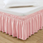 MEILA Wrap Around Bed Skirt Three Fabric Sides Elastic Dust Ruffled 12 Inch Tailored Drop,Easy to Install Fade Resistant-Pink, Queen/King by MEILA