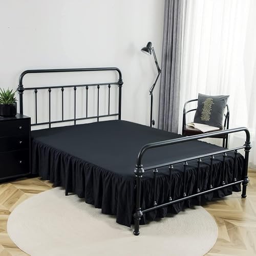 Bed Skirt Queen Size Ruffled Bed Skirt with Split Corners, 16 Inch Drop Dust Ruffle Bed Skirt with Platform, Queen - 16" Drop, Black - Image 2
