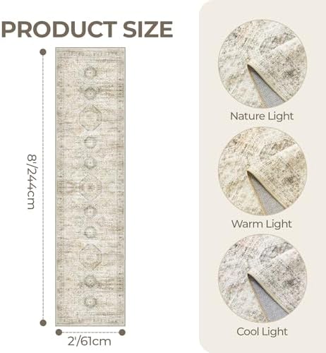 Rug Runners for Hallways Non Slip - 2x8 Runner Rug for Bedroom, Washable Runner with Rubber Backing, Soft Low-Pile Carpet for Kitchen, Laundry, Bathroom (2'x8', Grey/Yellow) - Image 2