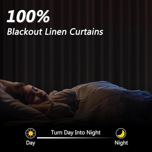 Guken 100% Blackout Linen Curtains 80 Inch Length 2 Panels Set for Living Room Bedroom Back Tab Thermal Insulated Black Out Linen Drapes Room Darkening Window Curtains,Dark Grey - Image 2