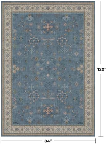 Hazo Haus Boho 7x10 Accent Area Rugs for Living Room - Dusky Blue Rug for Bedroom Under Bed, Dining Room Under Kitchen Table, Washable Soft Non Slip Unique Colorful Indoor Décor - Image 2