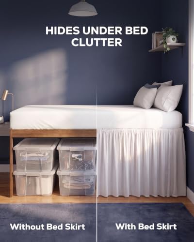 Utopia Bedding Twin XL Elastic Dorm Bed Skirt - Wrap Around Ruffle - Microfiber Bed Skirt with Adjustable Elastic Belt 42 Inch Tailored Drop - Hotel Quality Bedskirt, Fade Resistant (Twin XL, White) - Image 2