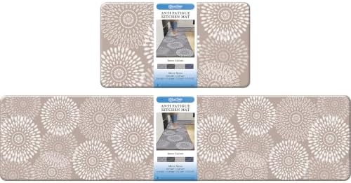 LuxStep Kitchen Mats for Floor,0.40 inch Cushioned Rug Anti-Fatigue Mats for Kitchen Decor Accessories,Waterproof Non-Slip Mats and Rugs Set for Office,Laundry 17.3"×29"+17.3"×47",Khaki by LuxStep