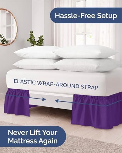 CGK Wrap Around Dust Ruffle Bed Skirt - King Size, 12" Inch, Purple - Image 2