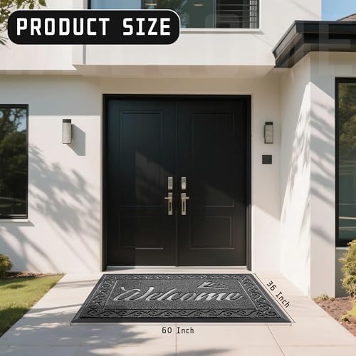 Yimobra Welcome Mat, Heavy Duty Sturdy Door Mats for Home Entrance Outdoor Indoor, Front Doormat for Outside Patio Floor Entry Porch Garage Office, Waterproof, Low Profile, 60 x 36, Black Grey - Image 2