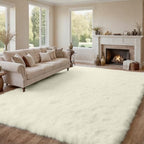 8x10 Fluffy Shag Area Rugs for Living Room Bedroom: Soft Carpet Cream White - Image 4