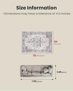 Amada 5x7 Washable Area Rug for Living Room, Taupe, Boho Vintage Pattern - Image 2
