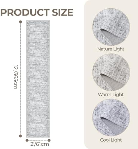 2x12 Runner Rug Non Slip,Washable Hallway Runner Rug,Grey - Image 2