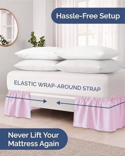 CGK Linens Wrap Around Dust Ruffle Bed Skirt - Queen, 18" Light Pink - Image 3