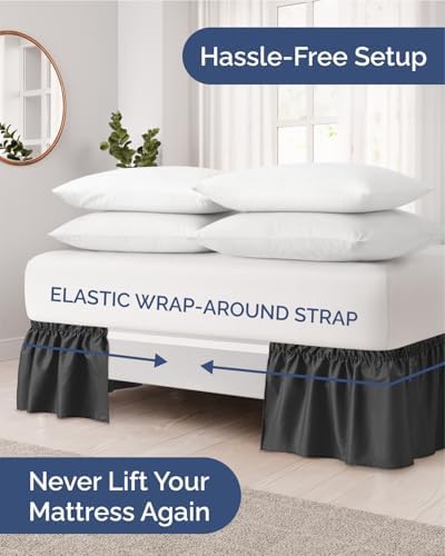 CGK Wrap Around Dust Ruffle Bed Skirt - Full Size, 18" Inch, Black - Image 2