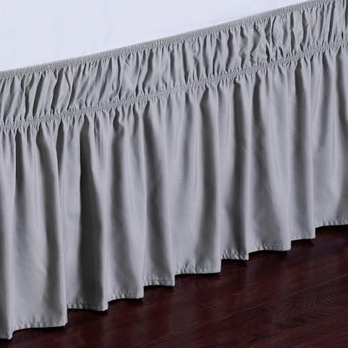 MEILA Wrap Around Bed Skirt Three Fabric Sides Elastic Dust Ruffled 12 Inch Tailored Drop,Easy to Install Fade Resistant-Grey, Queen/King - Image 3