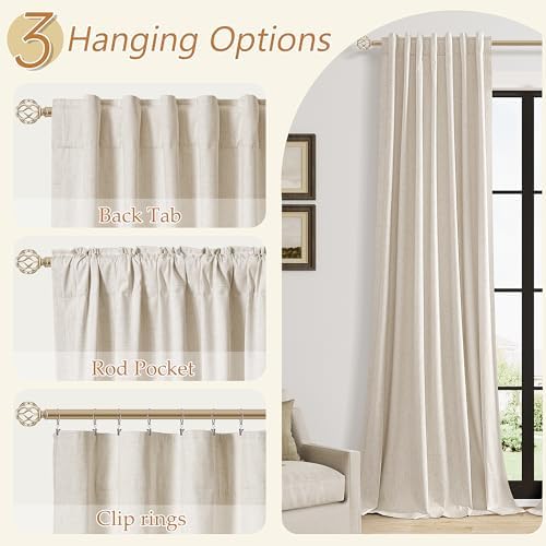 Guken 100% Blackout Linen Curtains 90 Inch Long 2 Panels Cream Beige - Image 6