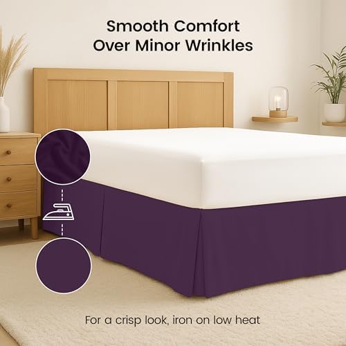 Queen Size Pleated Bed Skirt, Hides Under-Bed Storage 16 Inch Drop, Purple - Image 6