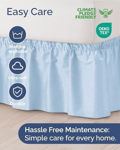 CGK Wrap Around Dust Ruffle Bed Skirt - King Size, 15" Inch, Sky Blue - Image 6