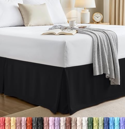 Queen Size Pleated Bed Skirt, Hides Under-Bed Storage 16 Inch Drop, Black by UTOPIABEDDING