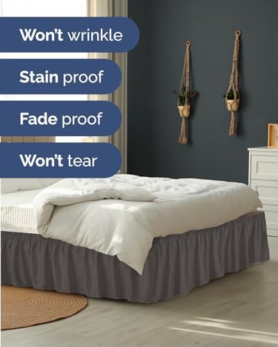CGK Wrap Around Dust Ruffle Bed Skirt - Full Size, 21" Inch, Dark Grey - Image 5
