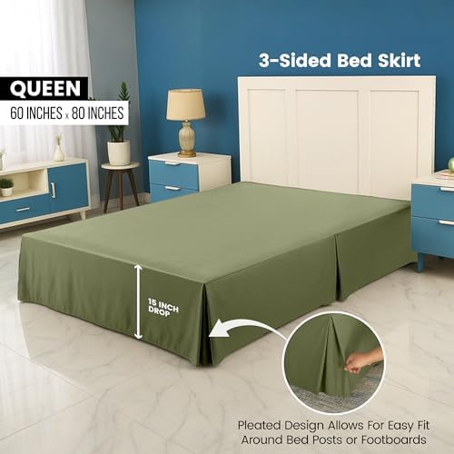 King Size Pleated Bed Skirt, Hides Under-Bed Storage 16 Inch Drop, Olive - Image 2