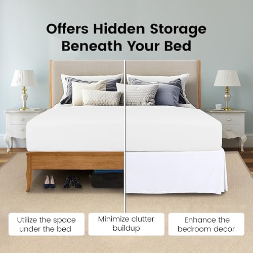 King Size Pleated Bed Skirt, Hides Under-Bed Storage 16 Inch Drop, White - Image 4