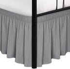 Wrap Around King Size Bed Skirt Split Corner 15" Drop-Elastic Dust Ruffle by Biscaynebay