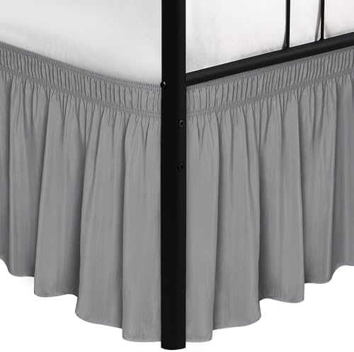 Wrap Around King Size Bed Skirt Split Corner 15" Drop-Elastic Dust Ruffle by Biscaynebay