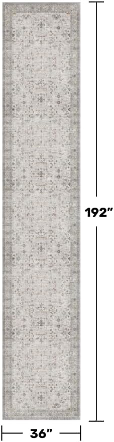 Hazo Haus Boho 3x16 Wide Hallway Runner - Light Gray and Sage, Washable Low Pile Non Slip Stain Resistant 16ft Runner Rug for Long Kitchen, Hallway, Floral Decor - Image 2