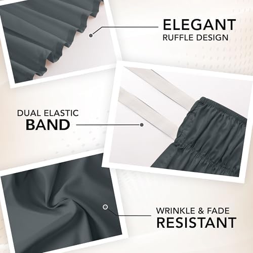 Wrap Around Twin Bed Skirt, Easy Fit Elastic Belt, 16 Inch Drop, Grey - Image 6