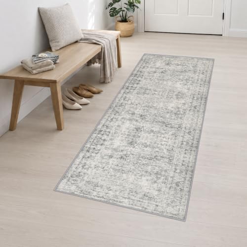 2.6x8 Washable Runner Rug：Modern Abstract Soft Carpet Black Grey - Image 3