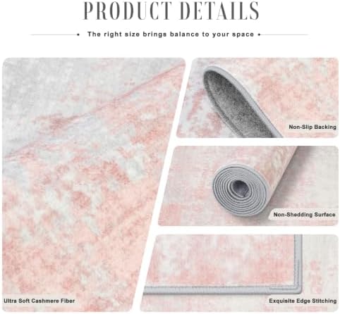 8x10 Area Rug Living Room: Modern Washable Soft Carpet Pink White - Image 6