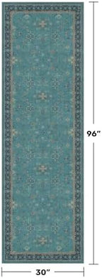 Boho 2'6"x8' Wide Hallway Runner Rugs - Teal 8ft Long Washable Door Rugs for Entryway Indoor, Non Slip with Rubber Backing, Vintage Floral Indoor Décor, Low Pile & Soft Carpet - Image 2