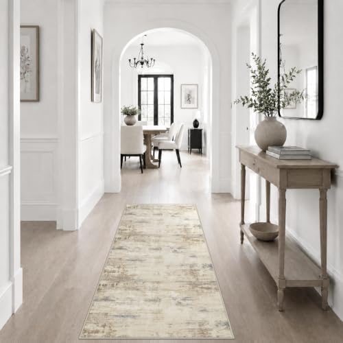 2x5 Washable Runner Rug：Modern Abstract Soft Carpet Beige Brown - Image 5