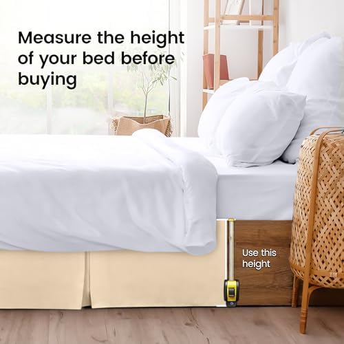 King Size Pleated Bed Skirt, Hides Under-Bed Storage 16 Inch Drop, Beige - Image 4