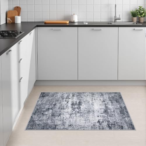 2x3 Washable Entryway Rug: Modern Abstract Indoor Soft Carpet Grey - Image 4