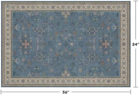 Blue 2x3 Washable Rug for Entryway Indoor, Kitchen Floor Waterproof, Bathroom, Powder Room, Non Slip Low Pile Stain & Fade Resistant, Modern Eclectic Floral Decor - Image 2