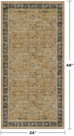 Vintage Boho 2x4 Area Rug for Entryway - Washable Rustic Brown and Charcoal Olive Kitchen Rug for the Floor, Low Pile Non-Slip Rugs for Bathroom, Earthy Geometric Decor & Stain Resistant - Image 2