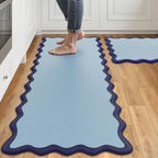 Arenarug Scalloped Kitchen Mats for Floor, Navy Blue Kitchen Rugs Set of 2 by ArenaRug