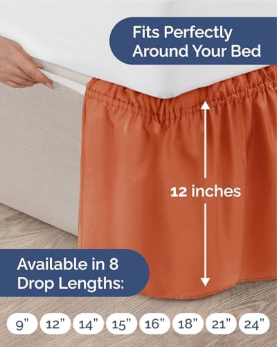 CGK Wrap Around Dust Ruffle Bed Skirt - Full Size, 12" Inch, Terracotta - Image 4