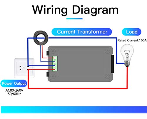 AC Current Voltage Amperage Power Energy Panel Meter LCD Digital Display Ammeter Voltmeter Multimeter with Split Core Current Transformer CT AC 80-260V 100A Multi-Function Power Monitor