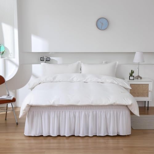 MEILA Wrap Around Elastic Bed Skirt for Twin & Full Beds, 12" Drop, White - Image 4