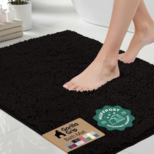 GORILLA GRIP Bath Rug Mat for Bathroom, Absorbent Chenille, 60x24 Black by GorillaGrip