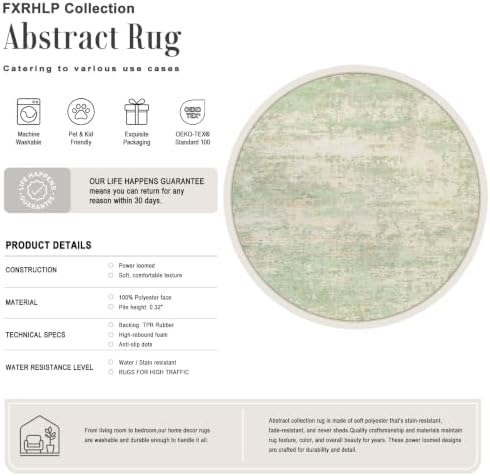 Round Area Rug Living Room: 4 ft Modern Washable Indoor Carpet - Image 2