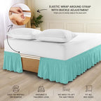 Wrap Around Queen Bed Skirt, Easy Fit Elastic Belt, 16 Inch Drop, Spa Blue - Image 4
