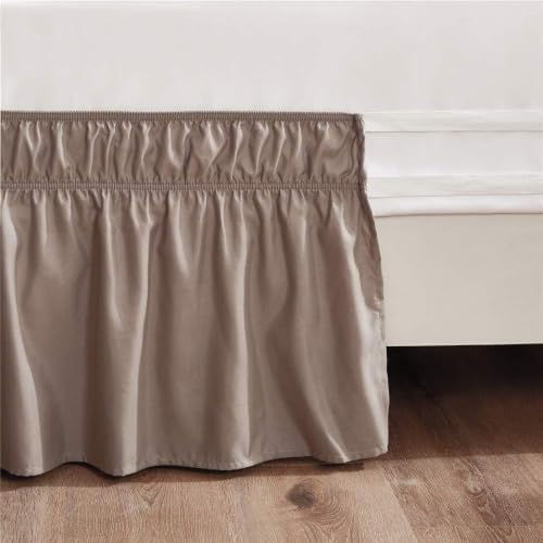 MEILA Wrap Around Elastic Bed Skirt for Queen & King Beds, 12" Drop, Taupe - Image 3