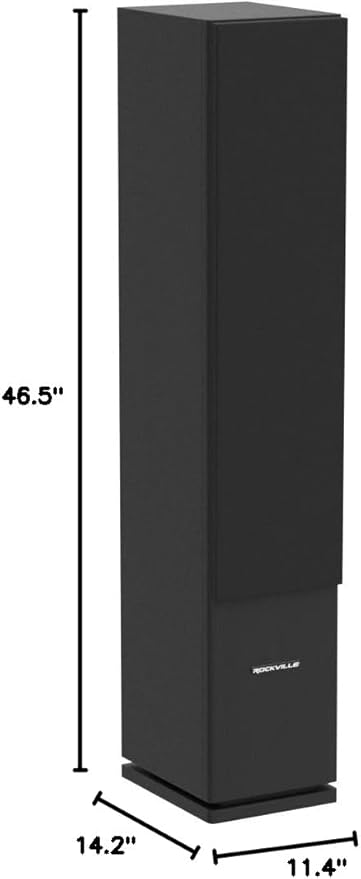 Rockville RockTower 68B Passive Tower Speaker, 8 Ohm, Black, High-Fidelity Sound, Detachable Grille, 3-Way, 6.5", 500W, MDF, Perfect for Home Audio