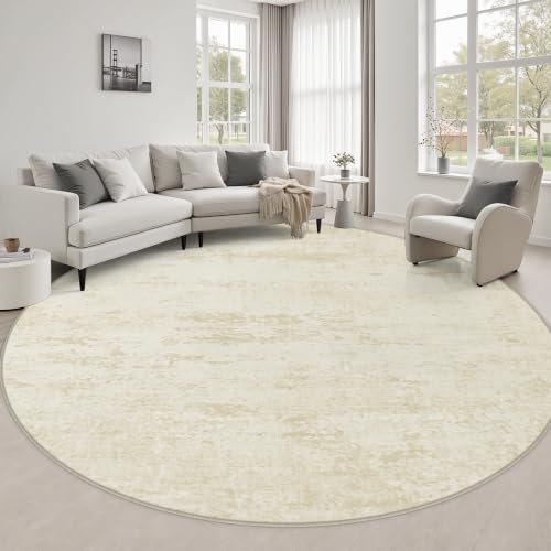 Round Area Rug Living Room: 8 ft Modern Washable Carpet Taupe by FXRHLP