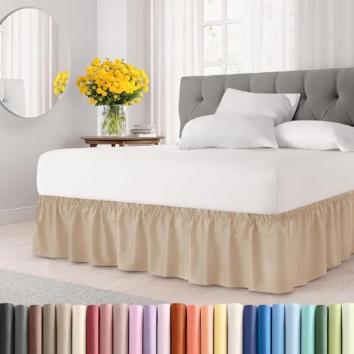 CGK Wrap Around Dust Ruffle Bed Skirt - Queen Size, 14" Inch, Cream by CGKUnlimited