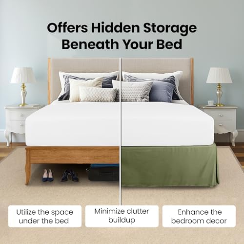 King Size Pleated Bed Skirt, Hides Under-Bed Storage 16 Inch Drop, Olive - Image 3